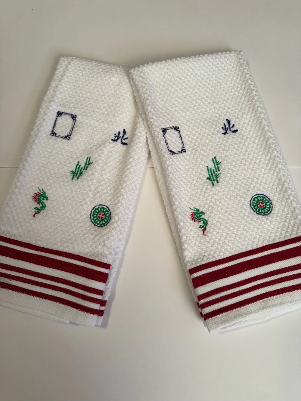 Mahjong Embroidered Hand Towels